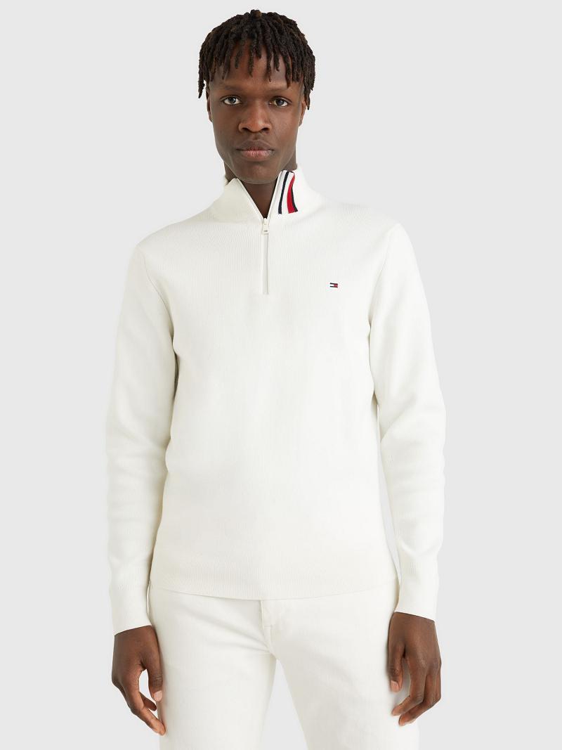 Férfi Tommy Hilfiger Half-zip mockneck Pulóverek Fehér | HU 951BEX